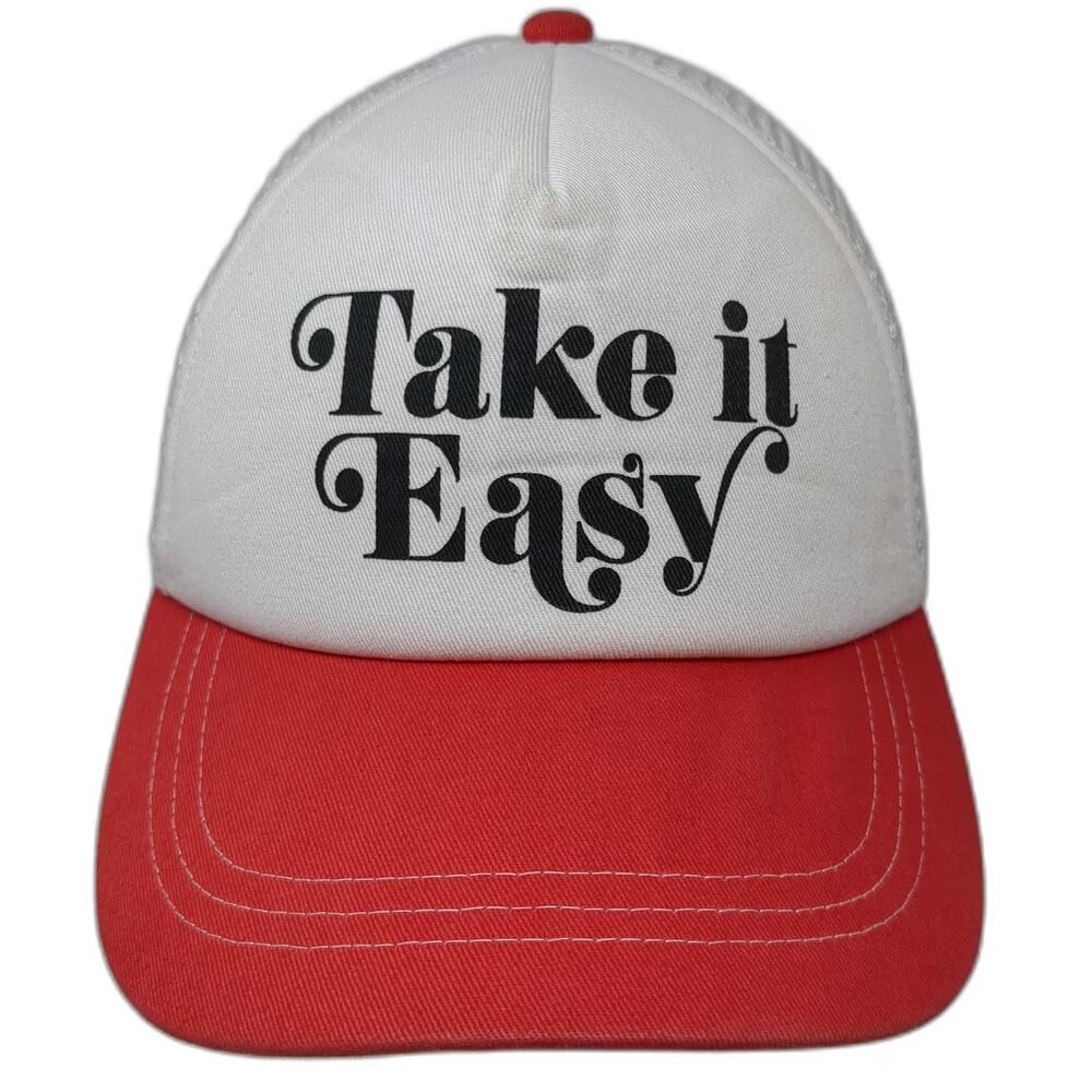 Empyre Trucker Hat White Red One Size Take It Easy Graphic Mesh Snapback Cap